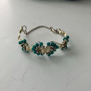 Artisan Handcrafted Wrapped Wire & Turquoise Beads Bracelet With Adj. Closure